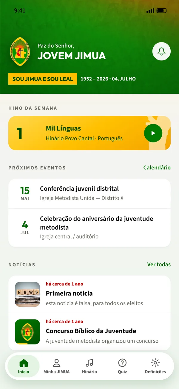 Ecrã inicial da app JIMUA